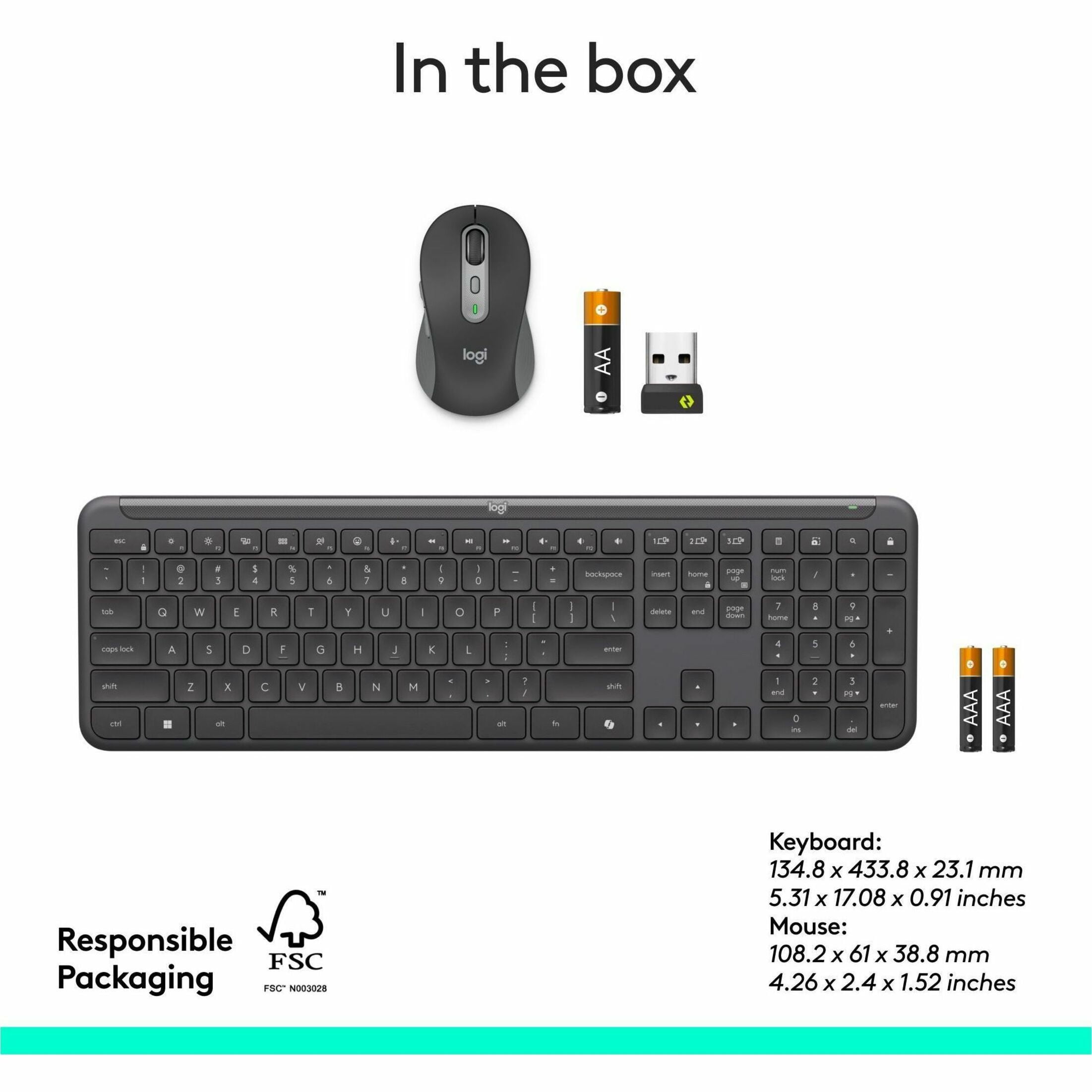 Logitech Signature Slim MK955 Combo for Business, Copilot Edition, Wireless Keyboard and Mouse, Graphite