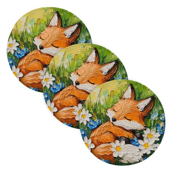 BZSMCE Mats for Pots,Pans Place Fox Sleeping Among Flowers Simple Style Pattern Pot Mats