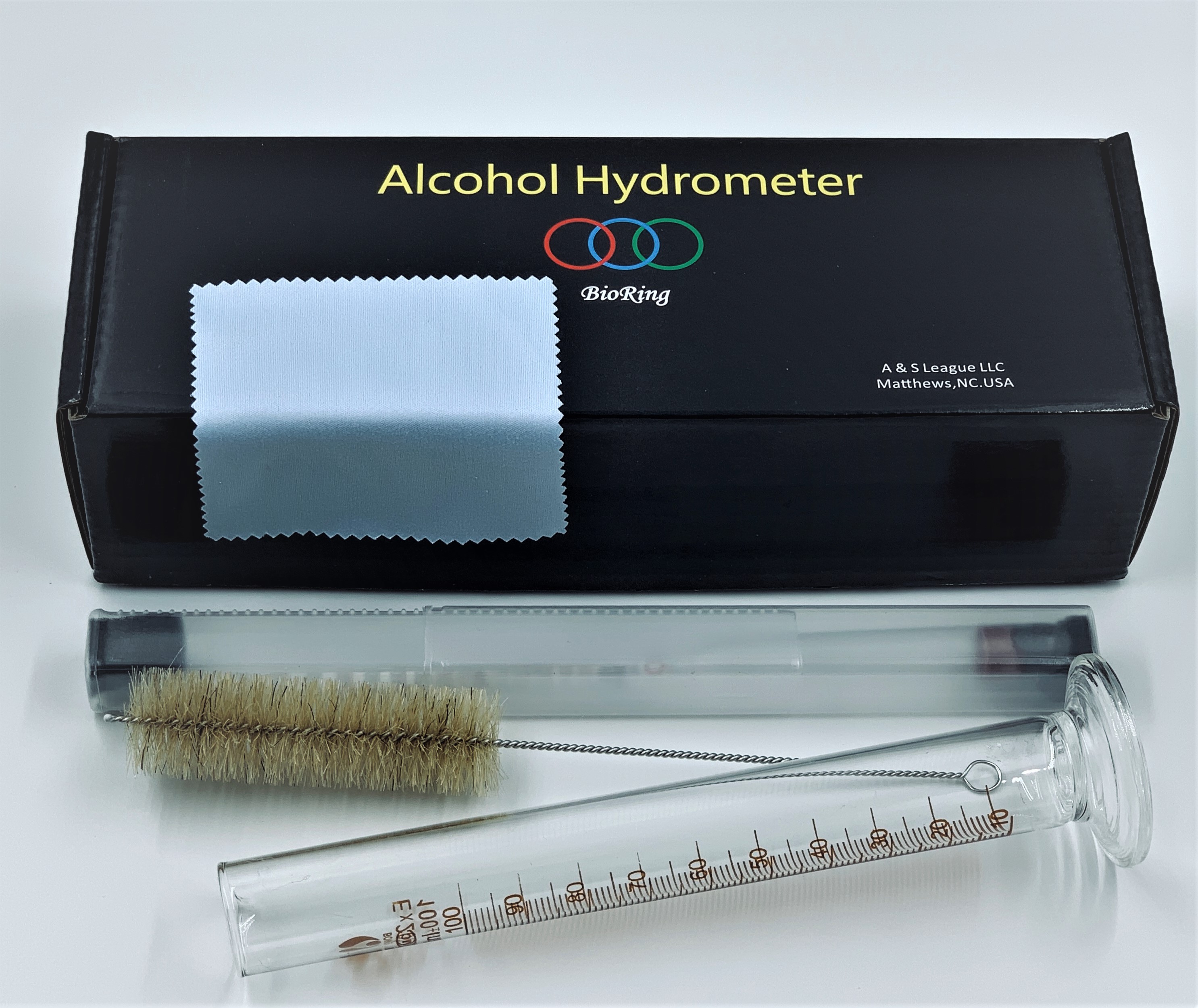 Alcohol Hydrometer 0100 (ABV) Proof 0200 Tralle 0100 Alcohometer With Glass Test Jar Box for
