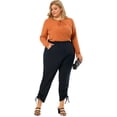 thumbnail image 3 of Pantalón jogger de talgrande pamujer, cintuelástica, bolsillos oblicuos, dobladillo con cordón, jogger Azul oscuro 3X, 3 of 7