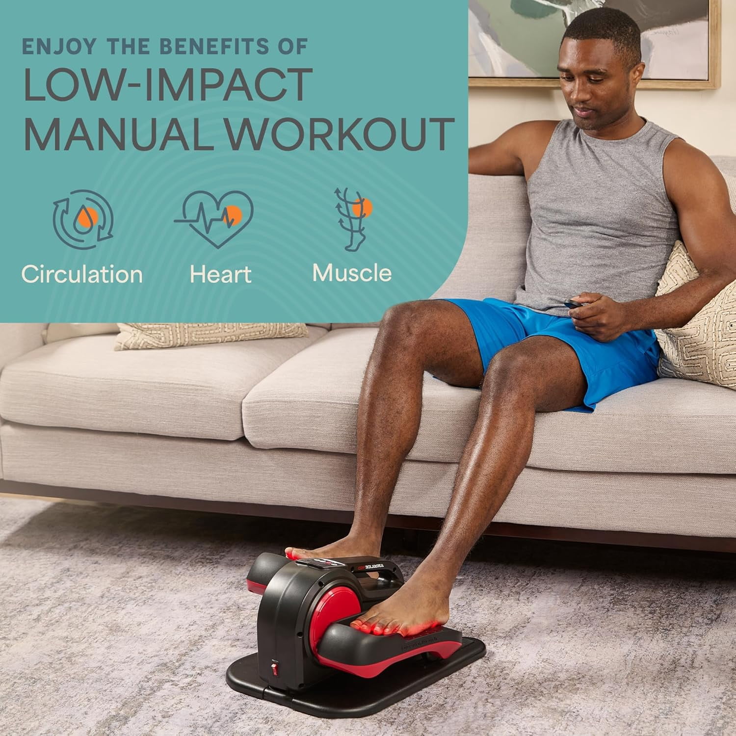 Lifepro AutoGlide Under Desk Elliptical - Motorized Pedal Exerciser with Red Light Therapy - Red