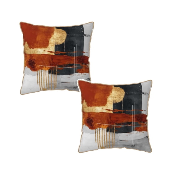 2Pcs Retro Burnt Orange Gold Velvet Pillow Covers 18X18 Inch Abstract Rust Gray Black Throw Pillows For Couch Cushion Covers Pillowcase Rustic Farmhouse Pillow Cases For Sofa Bed Living Room Outdoor