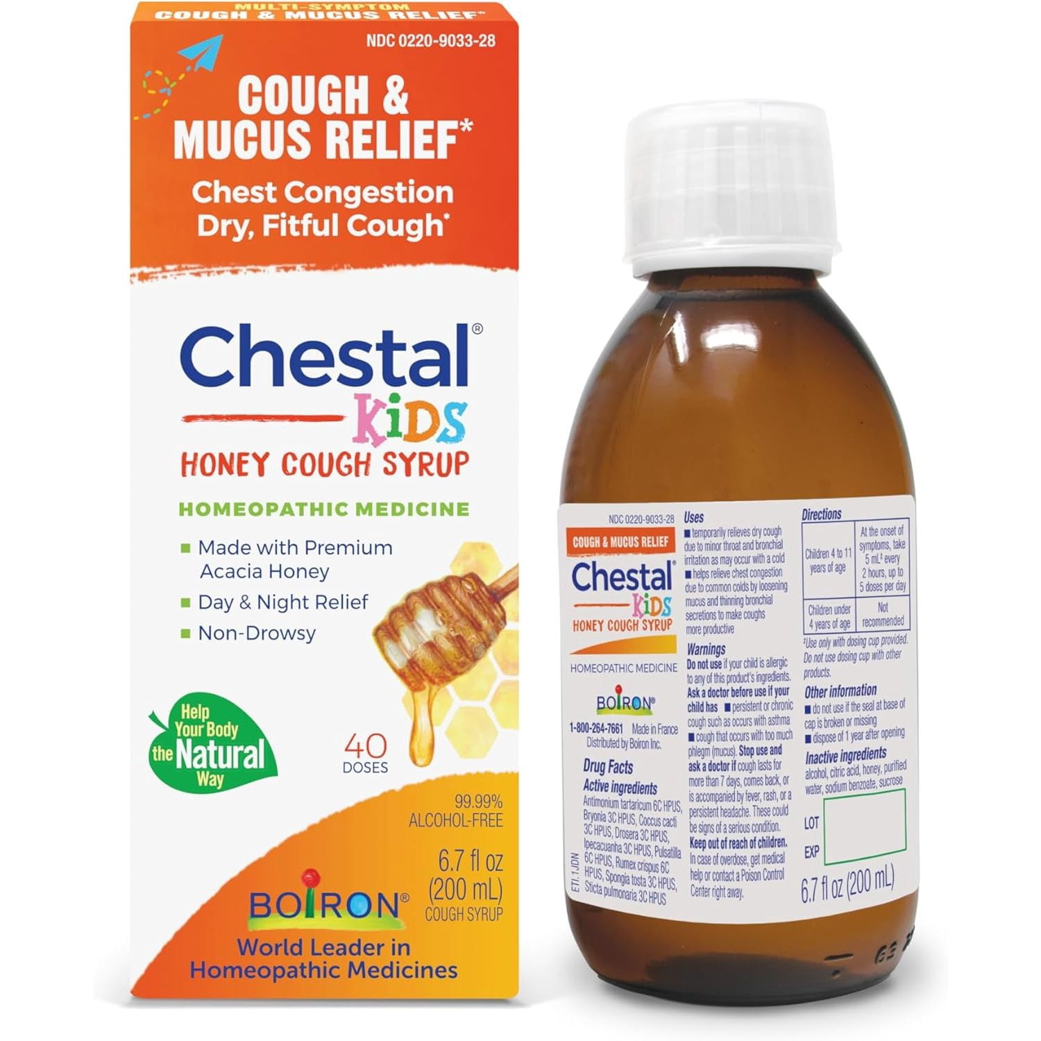 Boiron Chestal Kids Honey Cough Syrup, Homeopathic Medicine for Cough & Chest Congestion, 6.7oz