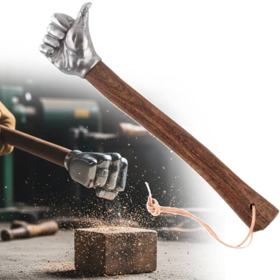 Stainless Steel Fist Shape Hammer, 2025 New Decorative Fist Hammer - Stainless Steel Head & Wooden Handle, Multifunctional Solid Hammers Hardware Tools for Gardening Household Car Outdoor Camping