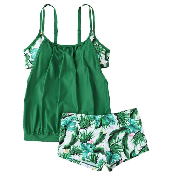 STETMN Women's Tankini Bathing Suit 2 Piece Swimsuit Scallop Trim Tankini Top with Bottom