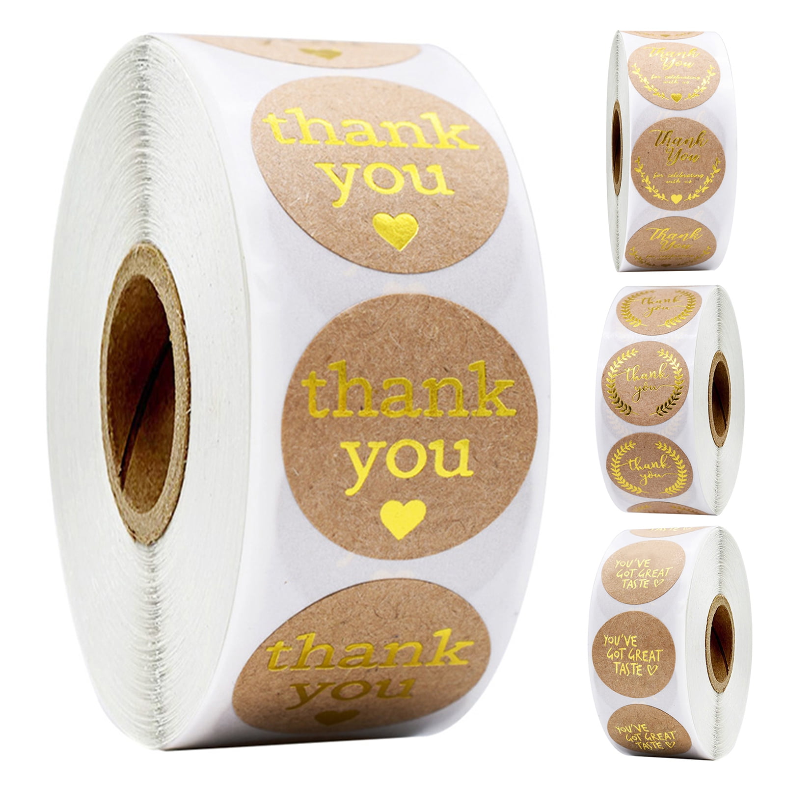 jiaroswwei 500Pcs/Roll Sealing Labels Round Self-adhesive Kraft Paper Golden Foil Thank You Stickers Bakery Accessories