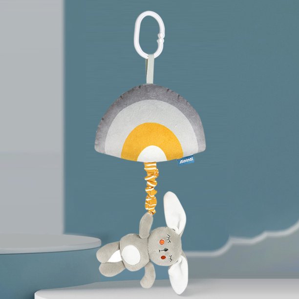 Sonajero De Cama De Bebé Sonajeros infantiles de campana de cama de felpa para decoración de guardería (campana de tracción de conejo arcoíris)
