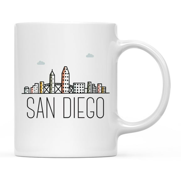 Koyal Wholesale Colorful City Skyline Graphic Ceramic Coffee Mug, San Diego