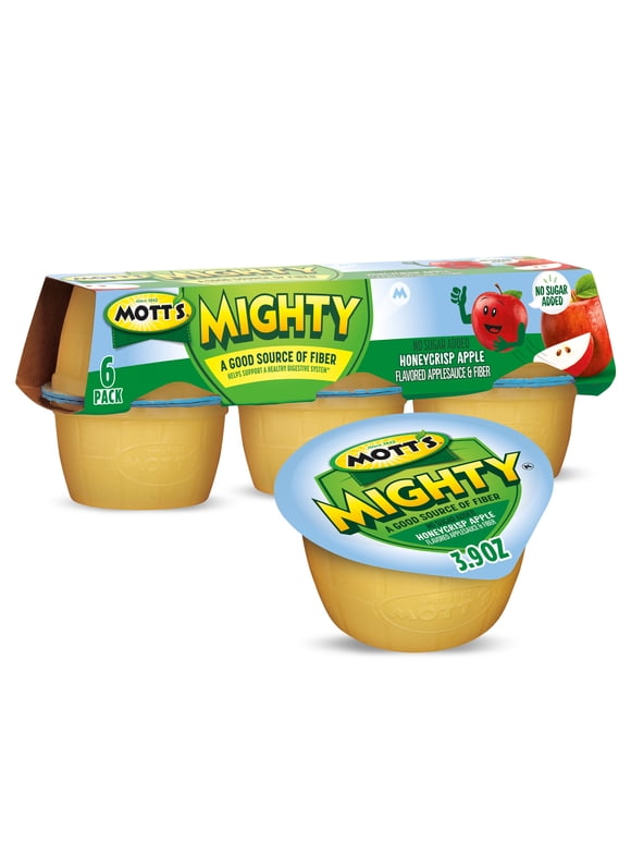 Mott's Mighty No Sugar Added Honeycrisp Applesauce, 3.9 oz, 6 Count Cups