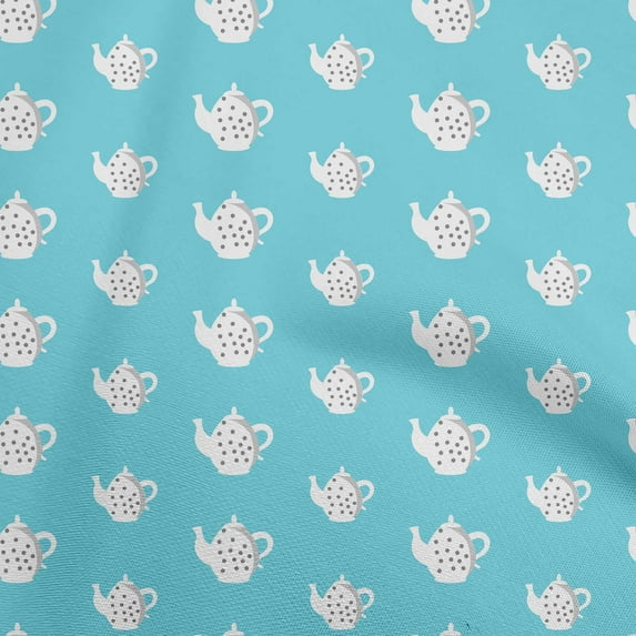 oneOone Cotton Jersey Aqua Blue Fabric Tea Kettle Diy Clothing Quilting Fabric Print Fabric By Yard 58 Inch Wide-VZ