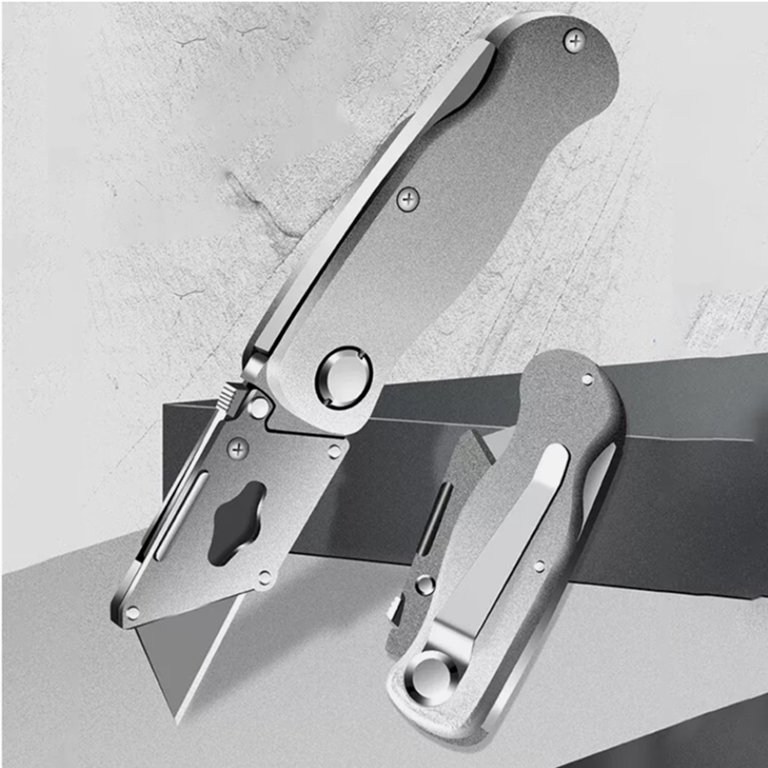 6 Pack FOLDING UTILITY KNIFE BLACK SILVER COLOR WITH 5 XTRA BLADE QUICK CHANGE