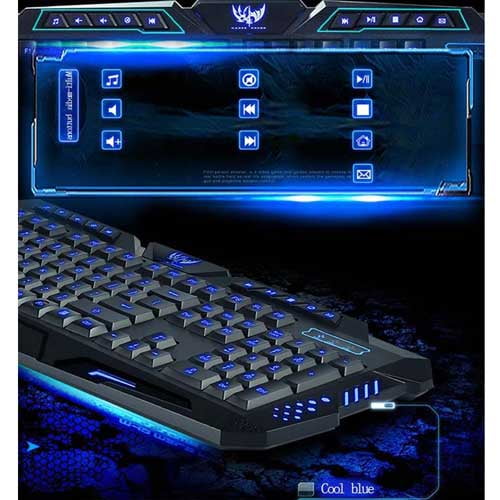 A877 114-Key LED Backlit Wired USB Gaming Keyboard Black