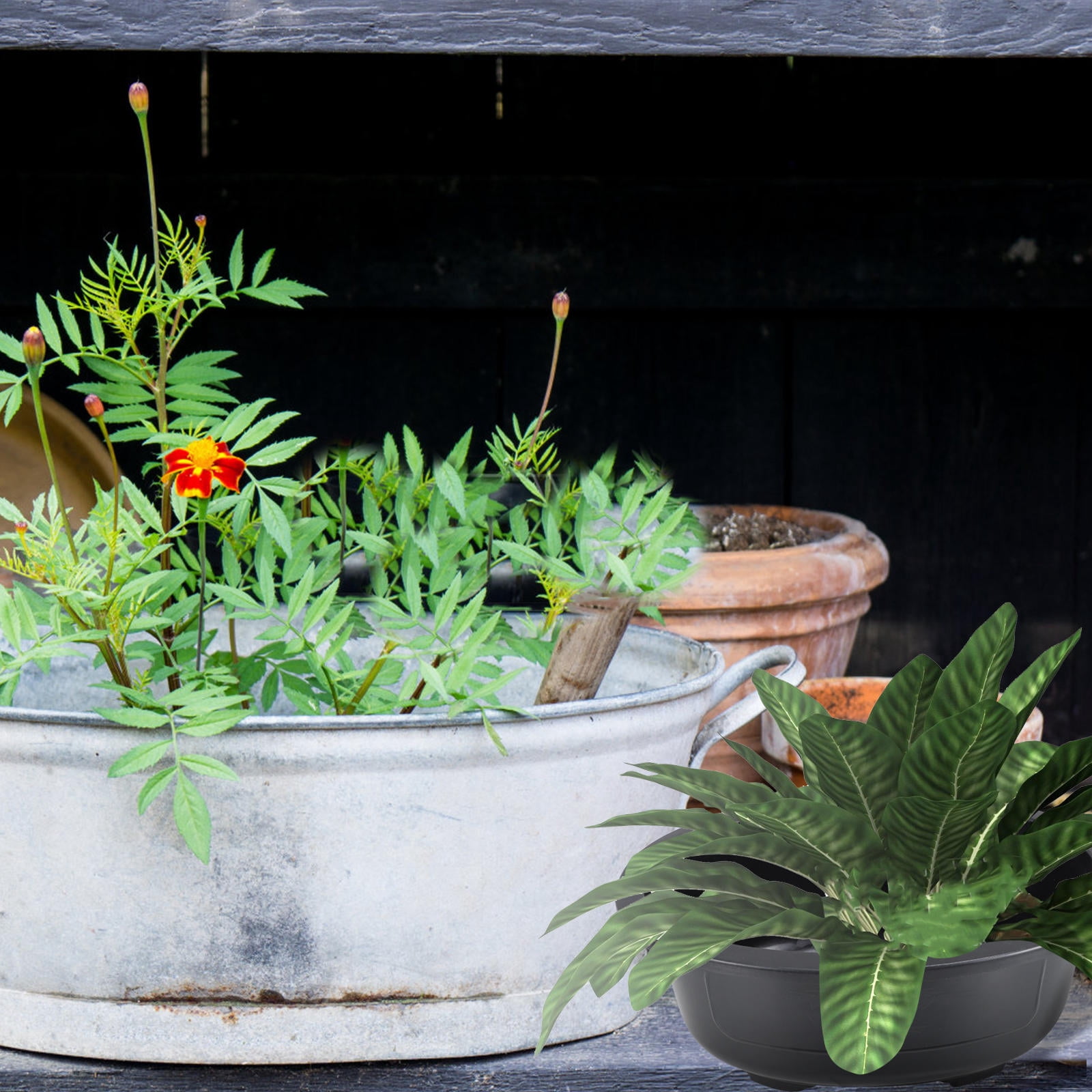 BESTYASH 4-Pack Black Outdoor Flower Pots Planter Boxes for Yard Gardening and Landscaping Decor