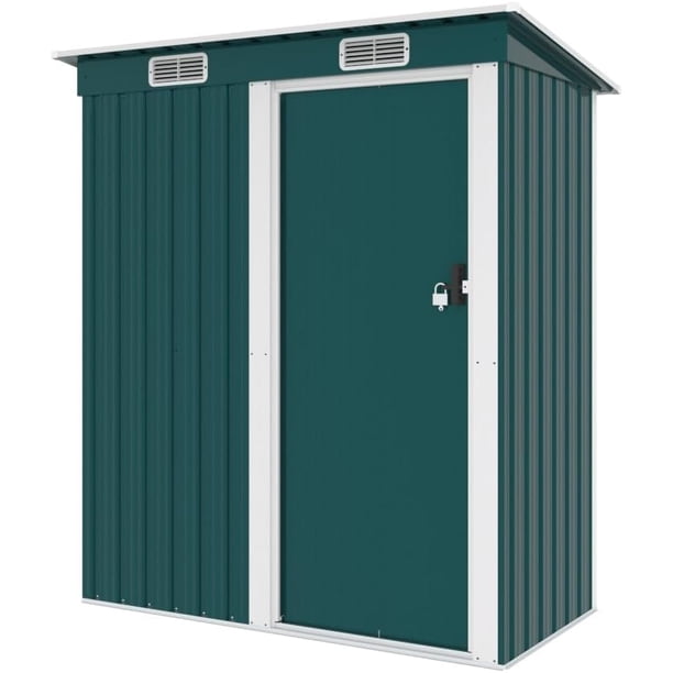 5 x 3 FT Cobertizo de Almacenamiento Exterior con Puerta Simple,Ventanillas de Ventilación Blancas y Cerradura para Almacenamiento en Patio Jardín Trasero