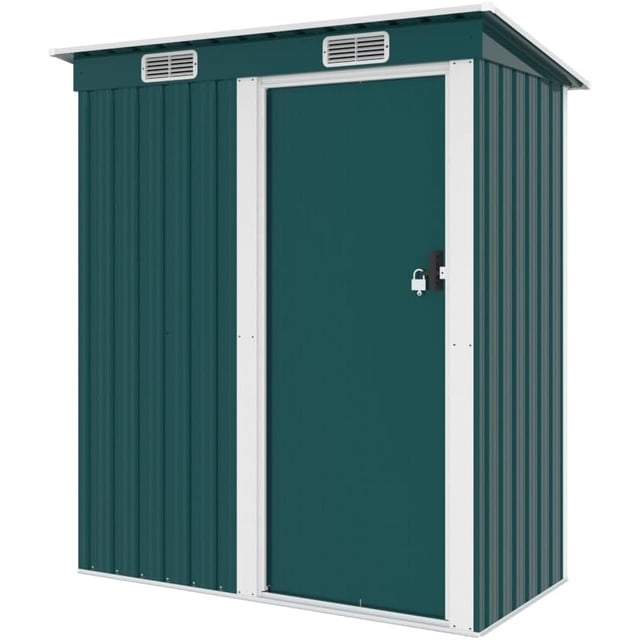 5 x 3 FT Cobertizo de Almacenamiento Exterior con Puerta Simple, Ventanillas de Ventilación Blancas y Cerradura para Almacenamiento en Patio Jardín Trasero,162 * 86 * 181cm (Verde)