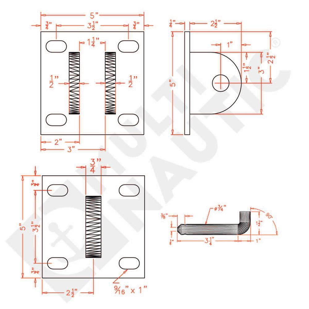 Multinautic Hinge Kit Pair for Heavy-Duty Wood Docks, 1/4-inch Galvanized Steel, Model 19133