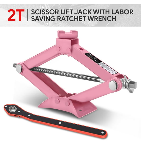 DNA Motoring Pink Labor-Saving 2 Ton Scissor Lift Jack Car Repair Tool Kit w/Ratchet Wrench