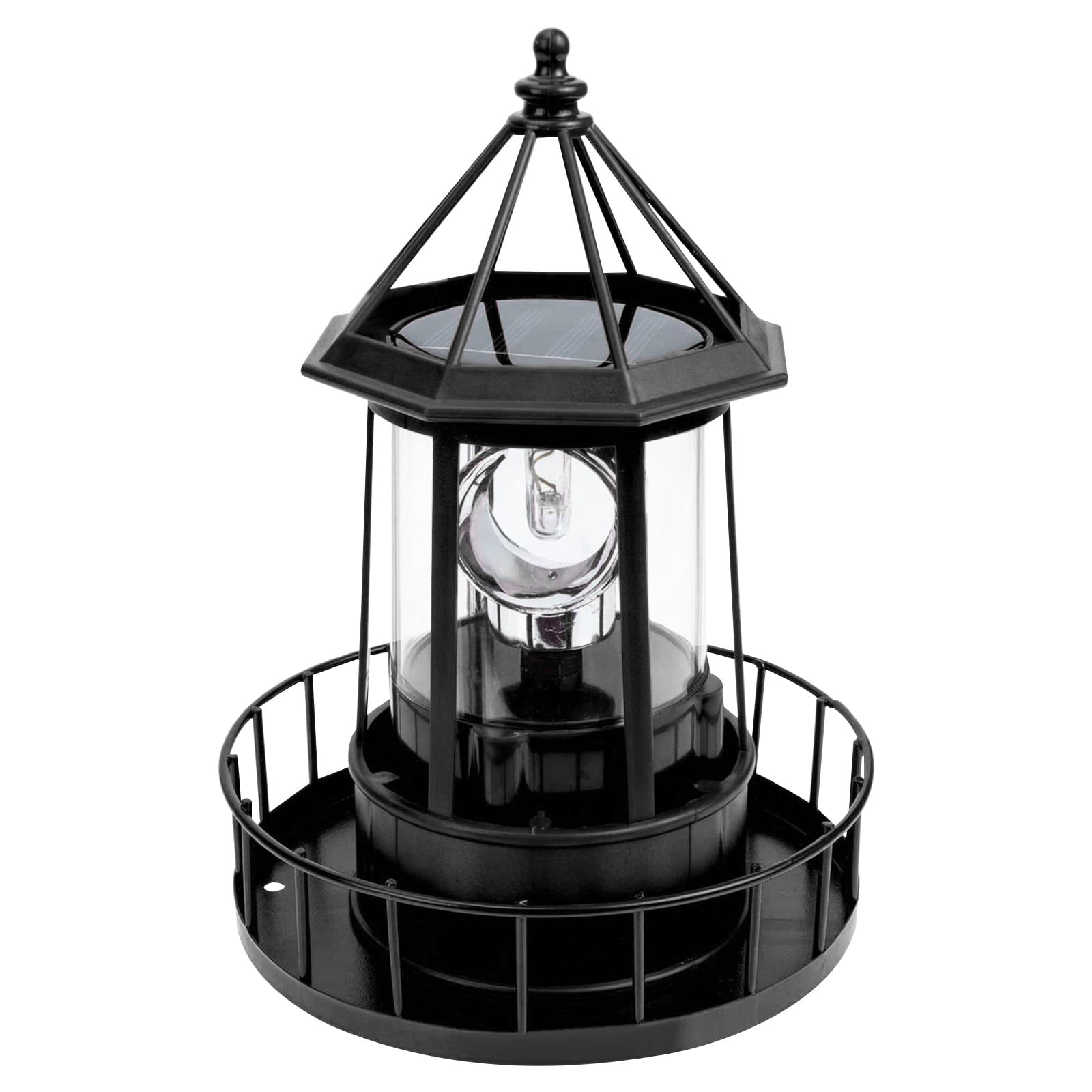 Solar Lighthouse, Rotating Outdoor Waterproof Light Beacons, 360 Degree Rotating Lamp Beacons for Lawn/Patio/Pond Decor, Black