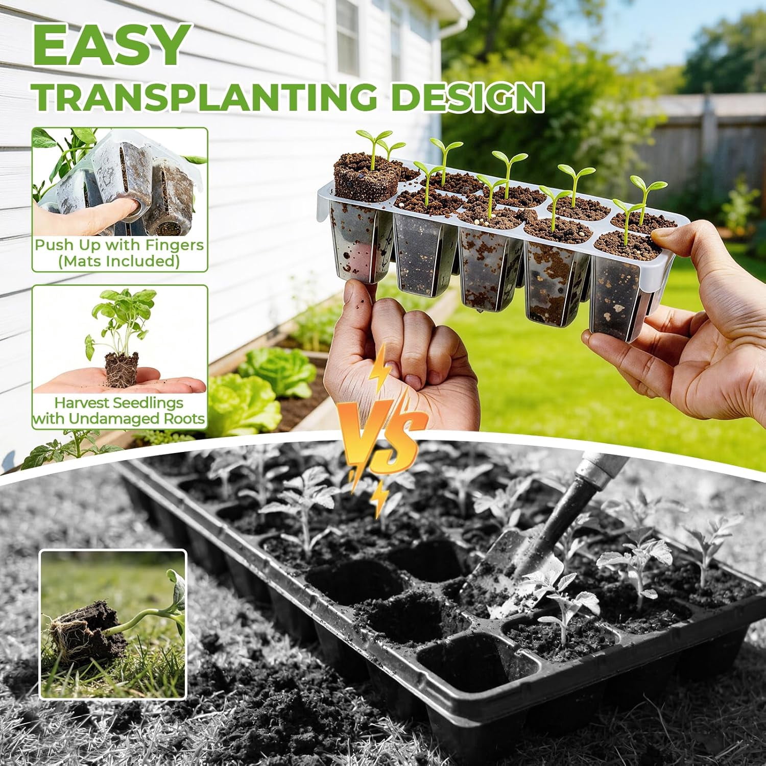 40 Cell Seed Starter Tray Kits, Reusable Plant Germination Trays, Easy Transplanting, with Humidity Domes and Bases, for Starting Vegetable, Flower & Herb Seeds, Indoor Gardening, Greenhouse