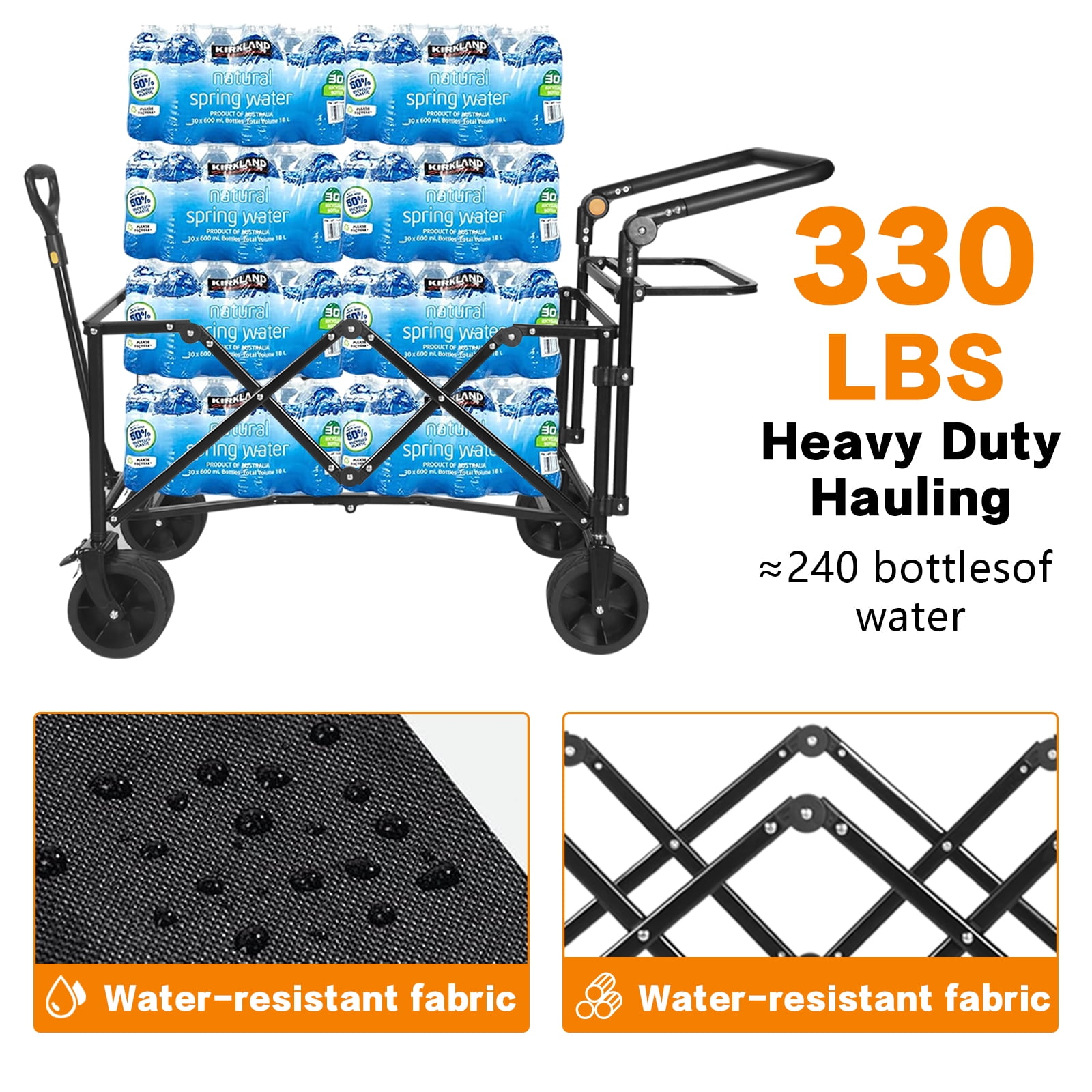 140L Wagons Carts with Removable Canopy, Folding Wagon Cart with Wheels for All-Terrain with Brake, Foldable Wagon with Cooler Bag for Camping Beach Shopping