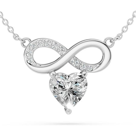 Moissanite Pendant Necklace for Women – 925 Sterling Silver Necklace for Women Heart Infinity Pendant, Dainty Silver Jewelry Birthday Anniversary