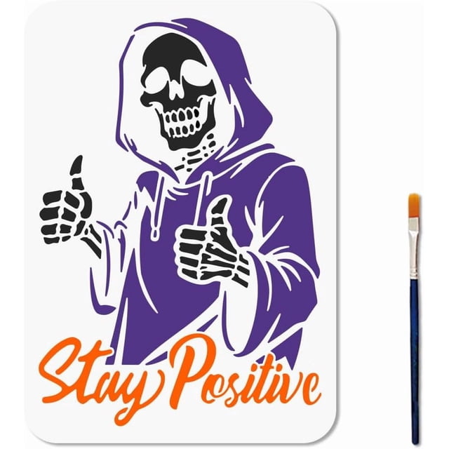 Plantilla reutilizable para sudadera con capucha "Mantén una actitud positiva" para pintar, 8.3×11.7 pulgadas. Plantillas de dibujo con pincel para decoración de paredes, suelos, madera y papel.