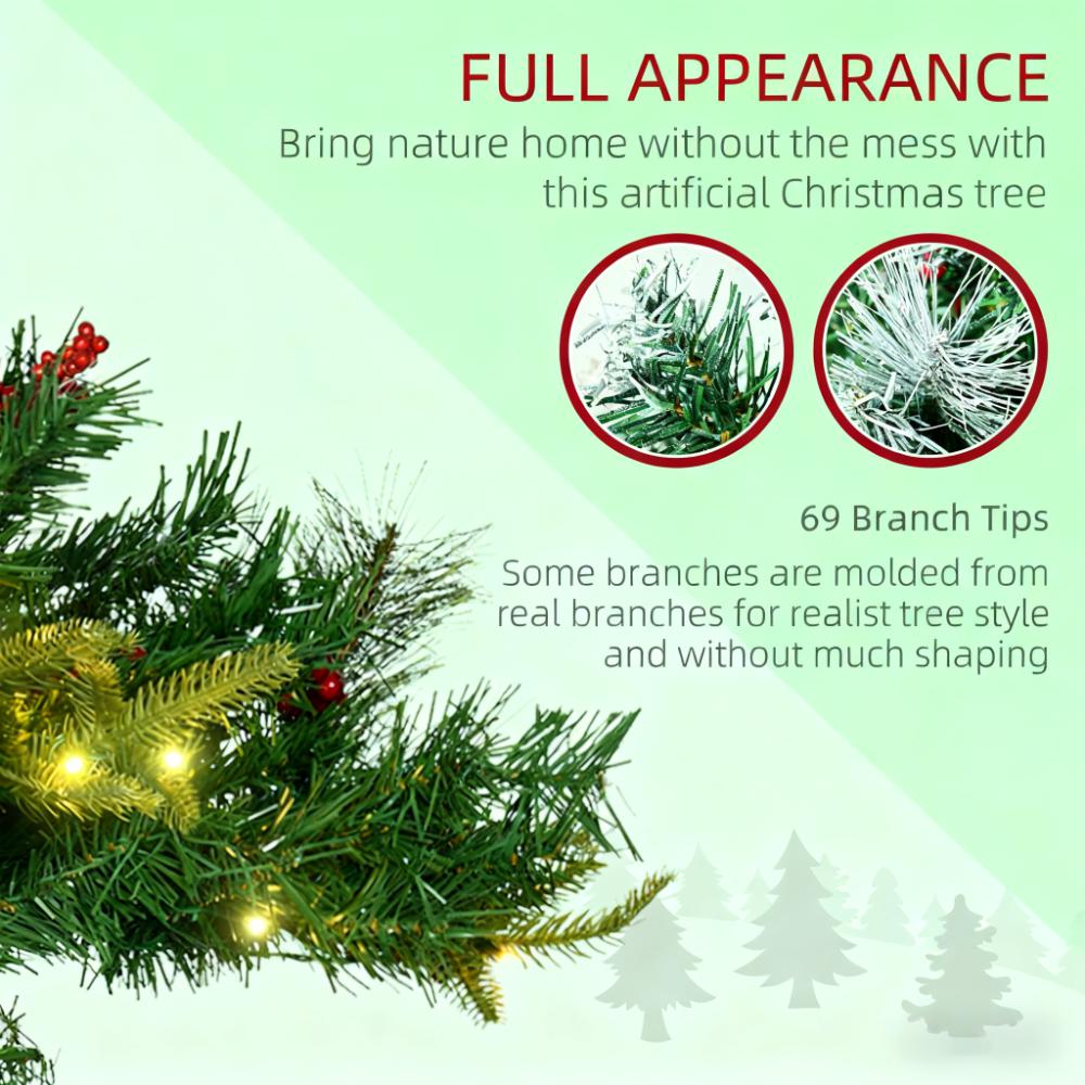 2ft Battery-Operated Prelit Morinda Umbellata Tree 69 Tips 24 LED Lights Berries Pine Cones Tripod Stake Outdoor Decor
