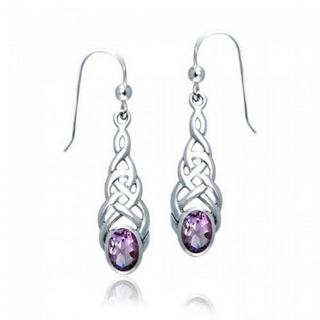 Love Knots Sets Earrings (Amethyst Celtic Irish Love Knot Work Purple Oval Bezel Set Fish Hook Dangle Earrings 925 Sterling)