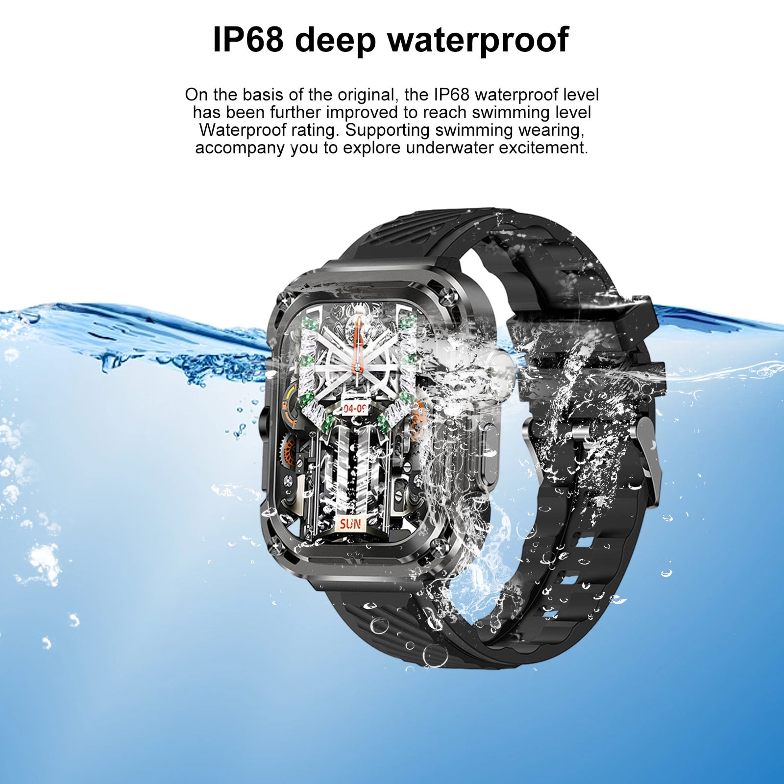Jubipavy Smart Wearable Watch Multifunction HD Rectangular Screen Wireless Magnetic Charging NFC Access Control Motion Record IP68 Watertightness Bluetooth Function