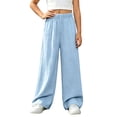 thumbnail image 3 of Ixbnca Long Pants for Girls Textured Wide Leg Solid Color Pants Lounge Elastic High Waist Comfy Vacation Trousers, 3 of 6