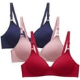 thumbnail image 2 of Loopsun Plus Size Bras for Women, 3pcs Womens Bra Soild Wire Free Underwear Bra Everyday Small Cup Underwear Multicolor XXL, 2 of 5