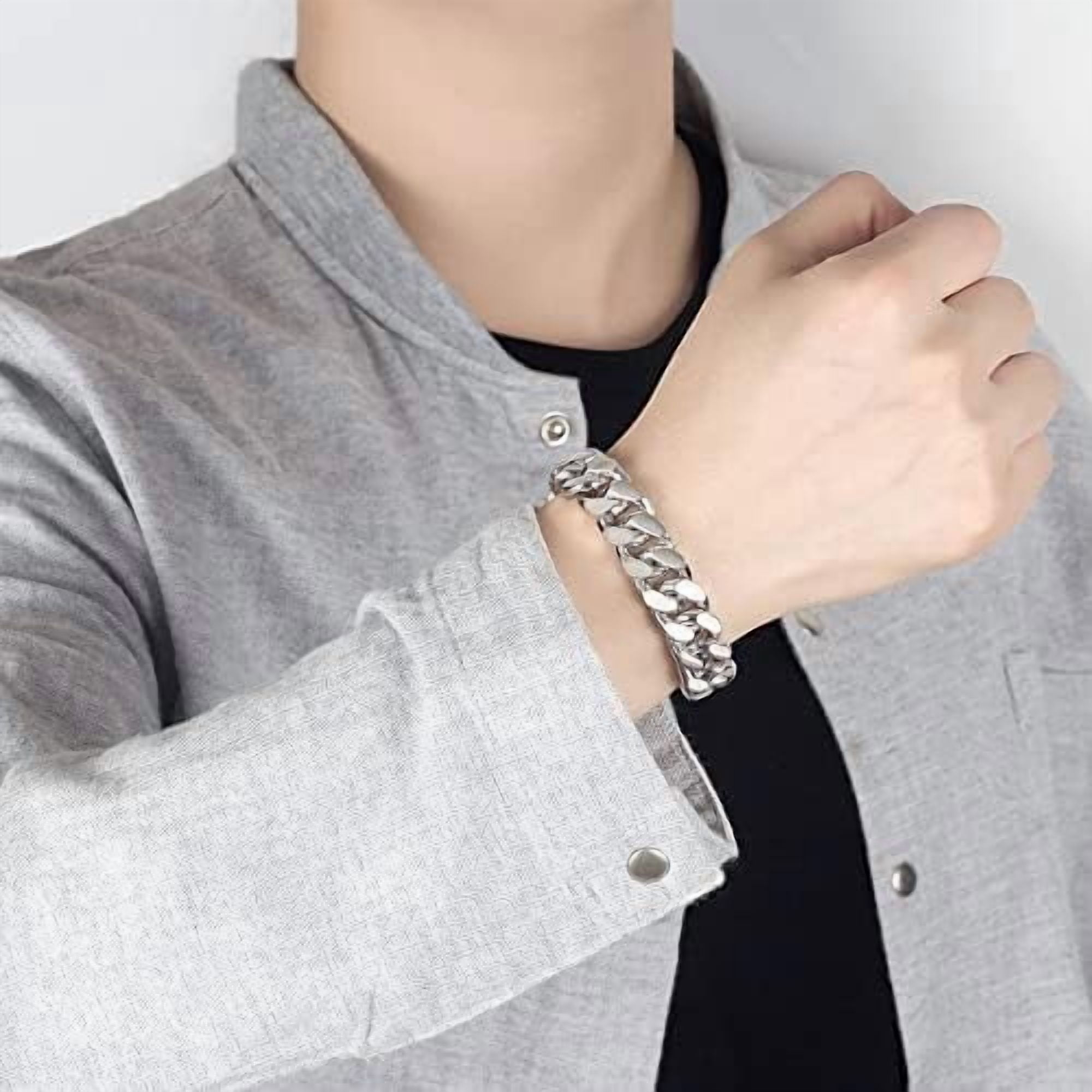 kumi925 Sterling Silver Italian Solid 10-12-14mm Diamond-Cut Cuban Link Curb Chain Bracelet for Men, Jewelry Party Birthday Gift