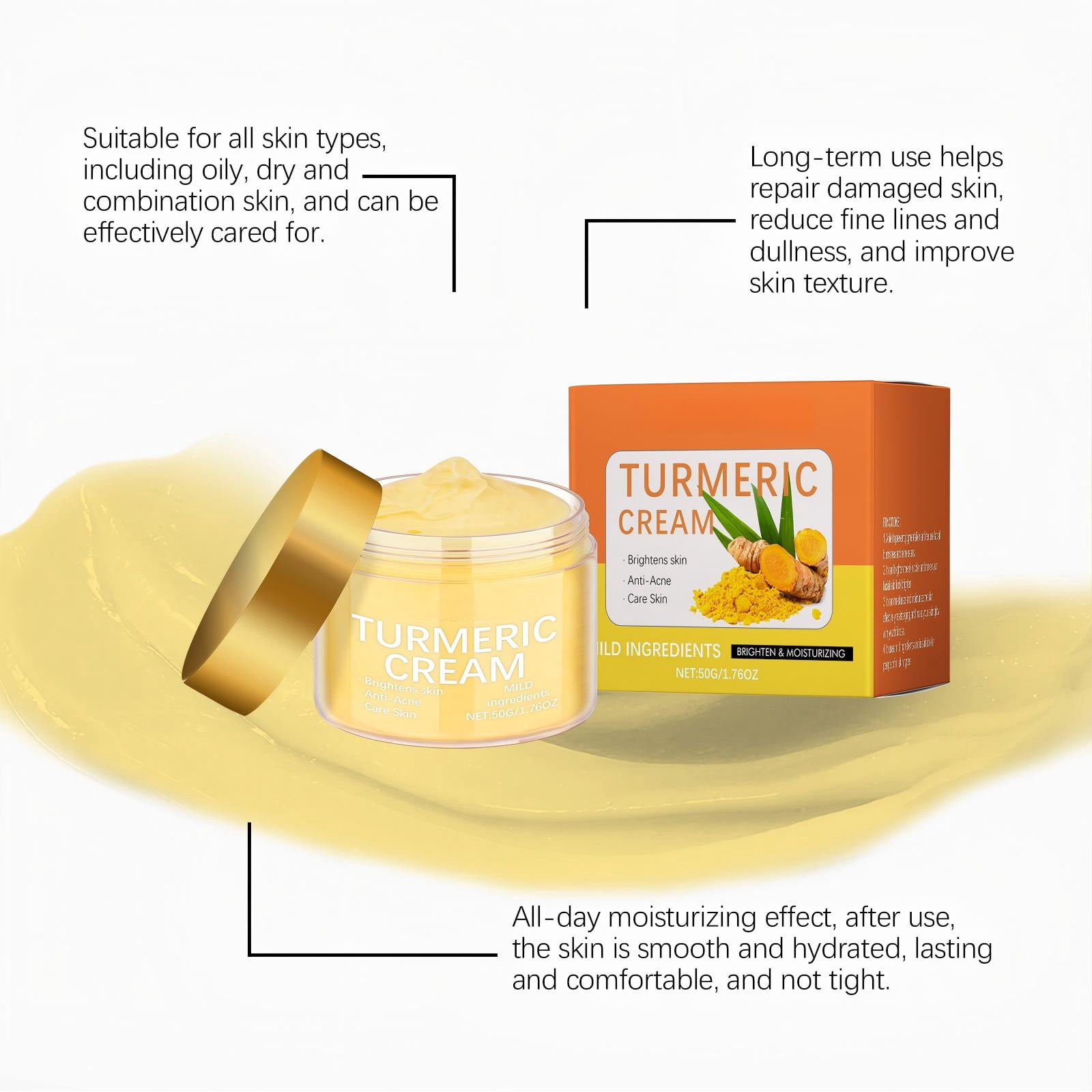 Alvantor Turmeric Moisturizer Face Cream, 1.76oz, Brightening & Soothing for All Skin Types