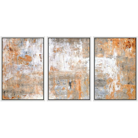 wall26 Framed Canvas Print Wall Art Set Grey & Brown Grunge Brushstrokes Abstract Shapes Illustrations Modern Art Chic Colorful Multicolor Ultra for Living Room, Bedroom, Office - 16"x24&quo