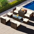 thumbnail image 1 of Gymax 8PCS Patio Rattan PE Wicker Conversation Set All-Weather Furniture Set w/ Cushions Off White, 1 of 8