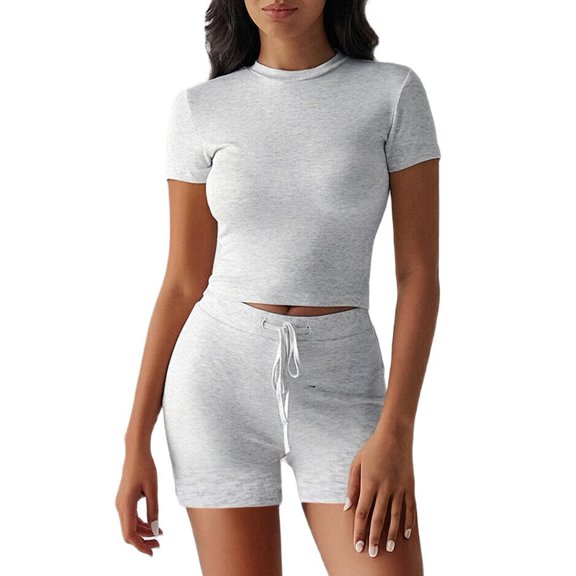 Women'S Summer 2 Piece Outfits Skinny Shorts Tracksuit Sets White Flowers&Gray XL