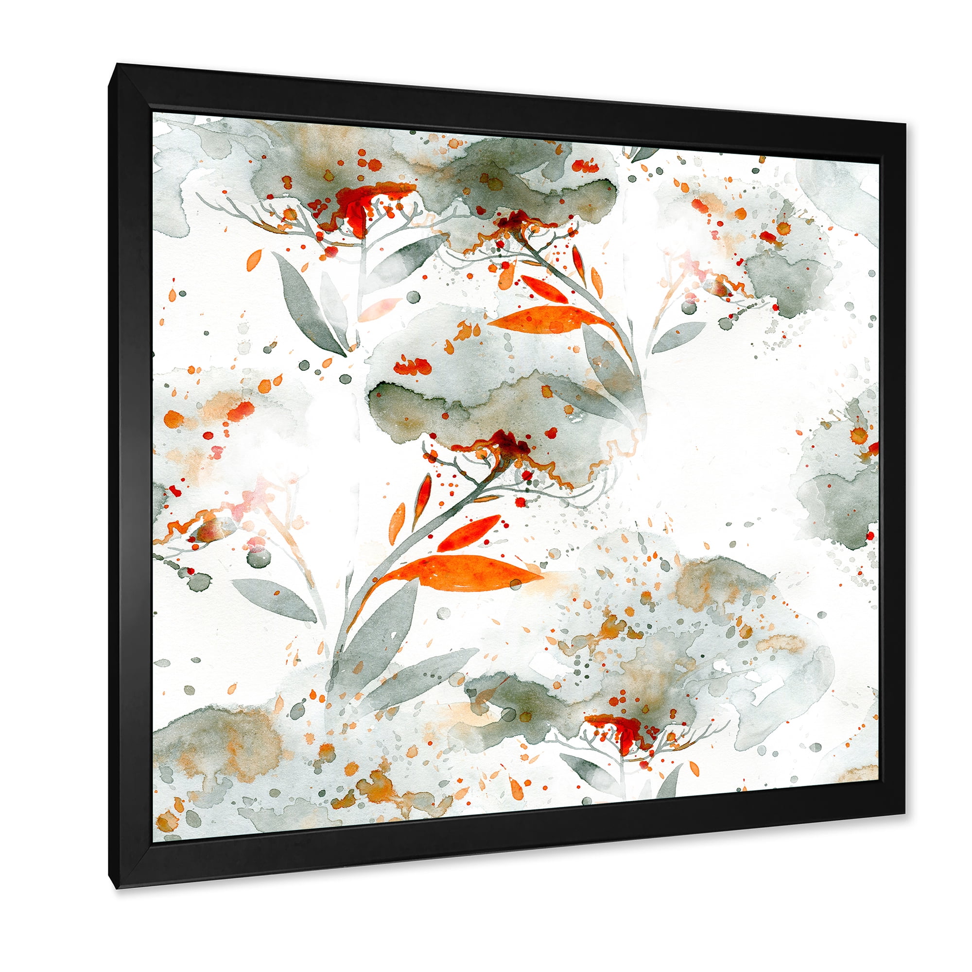 Designart 'Orange and Green Wildflowers I' Modern Framed Art Print