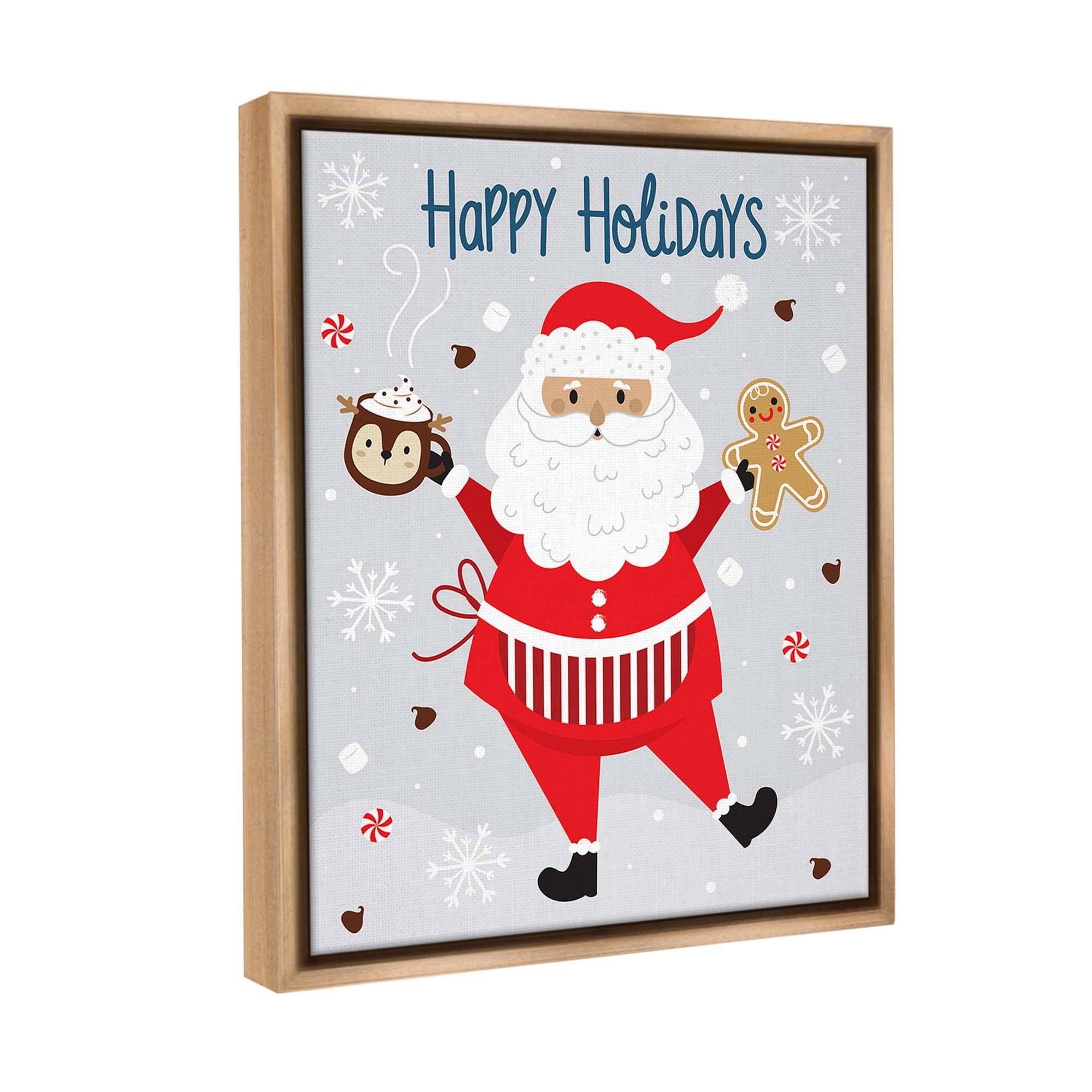 Stupell Industries Santa with Cocoa & Cookie Holiday Painting Brown Floater Framed Canvas Art Print Wall Art, 25 x 31