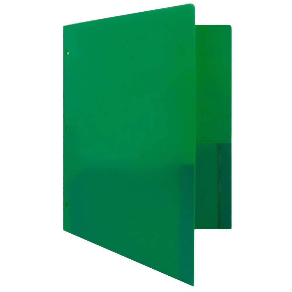 JAM Paper Heavy Duty Plastic 3 Hole Punch Pocket Folders, Extra Tough, Green, Bulk 48/Pack