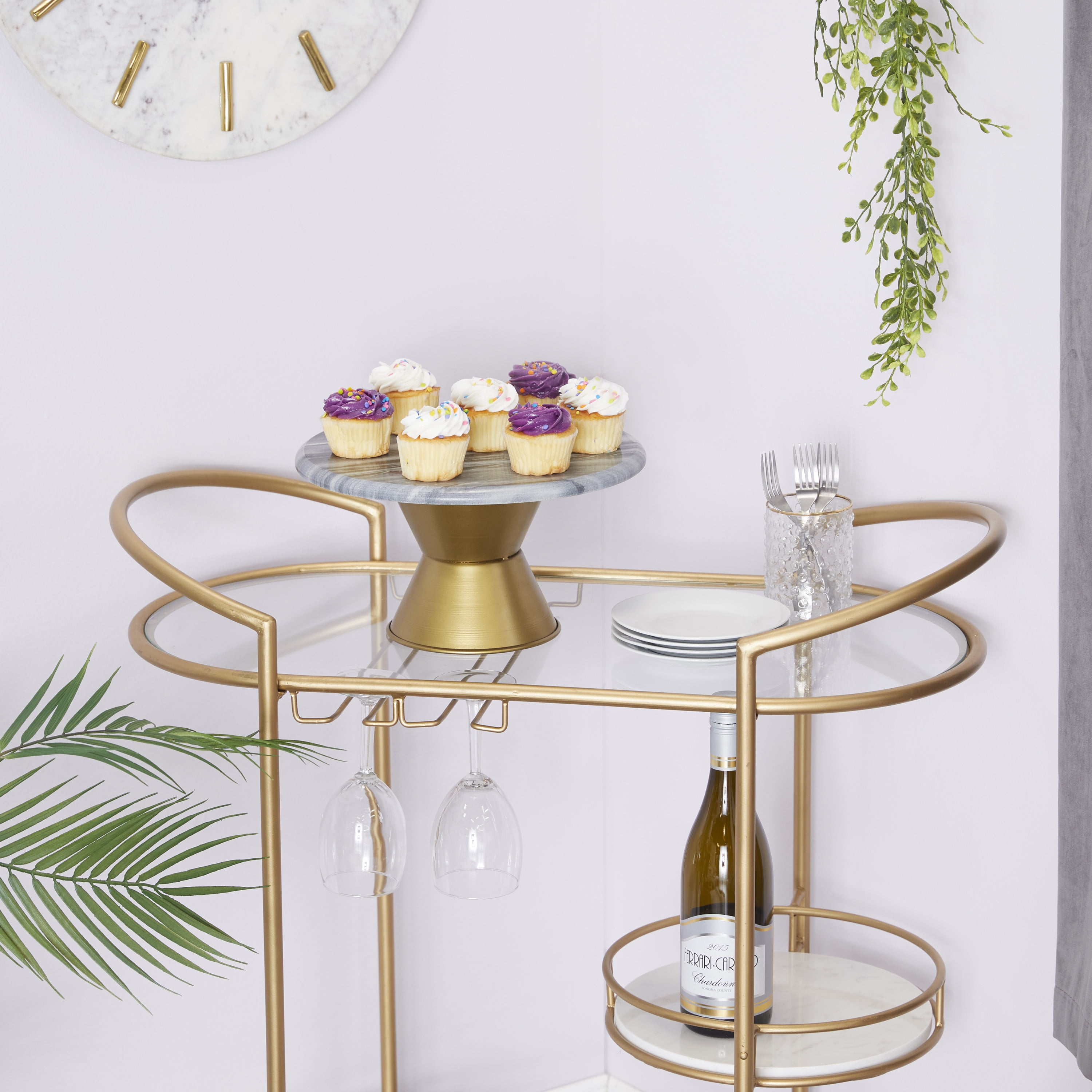 CosmoLiving by Cosmopolitan 12" x 6" Gray Ceramic Cake Stand with Gold Base, 1-Piece