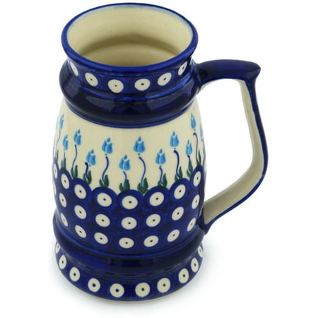 - Polish Pottery 29 oz Beer Mug (Floral Peacock Theme) Hand Painted in Boleslawiec, Poland + Certificate of Authenticity