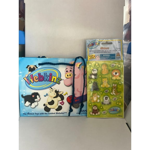 WEBKINZ STICKERS-2 SHEETS- Green W Code & Webkinz Gift Bag New (BONUS 1 FUN CHOPS)