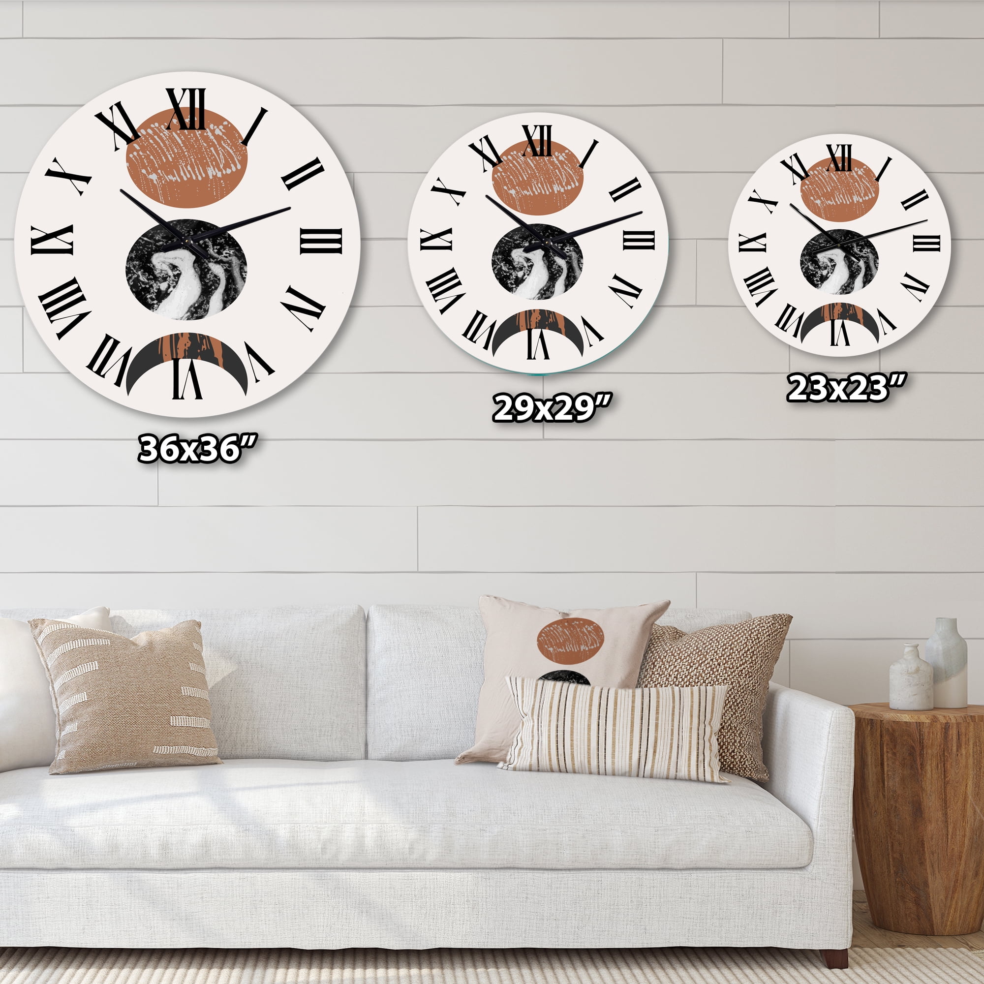 Designart 'Retro Shapes Abstract Suns And Moons' Modern Wall Clock