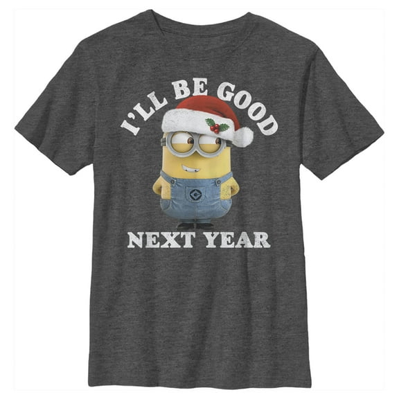 Boy's Despicable Me Christmas Minions Be Good Next Year  Graphic Tee Charcoal Heather Small
