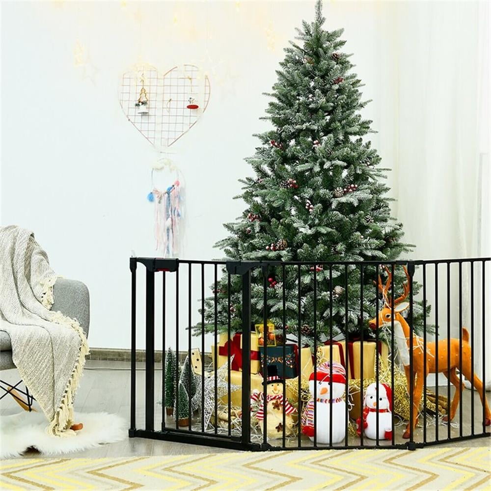 Maklaine Contemporary Steel Fireplace Safety Fence Hearth Gate in Black