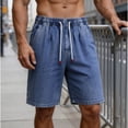 thumbnail image 4 of BiZtdJrK Jeans Shorts for Men Baggy Vintage Wide Leg Jorts Y2K Streetwear Hippie Clothes Drawstring Elastic Waistband Denim Shorts Blue L, 4 of 7