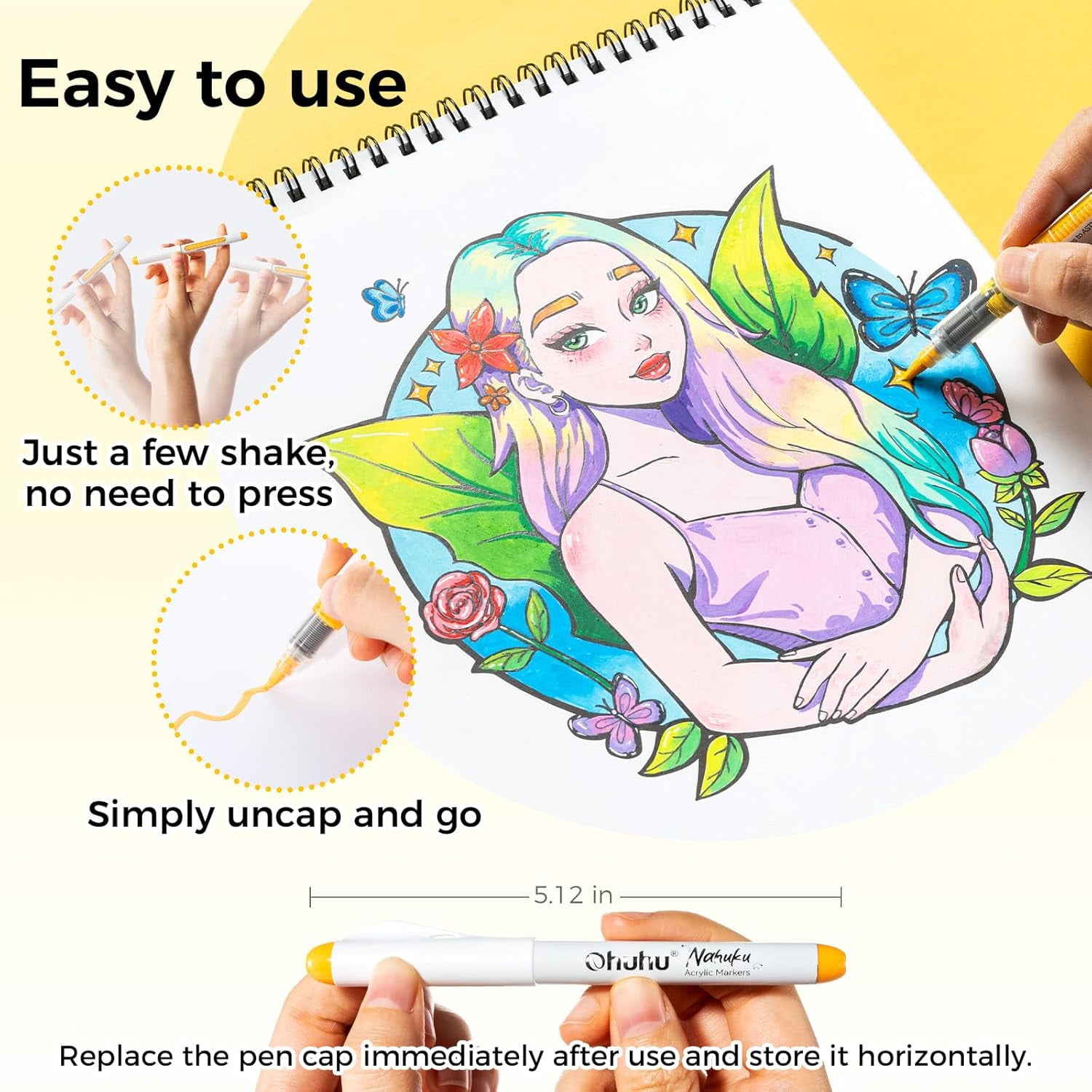 Ohuhu Acrylic Paint Markers Direct Liquid 24 Colors, Brush Tip, Waterproof, for Rock & Canvas -Nahuku