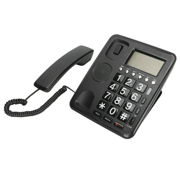 Corded Phone, Full Hands Free Dual Interface Support Extension Blue Screen Wear ABS Big Button Phone 2 Sets Shortcut Keys Phone Line Power Stereo Model Desktop Landline