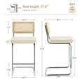 thumbnail image 3 of Zesthouse 25.6″ Rattan Bar Stools Set of 3, Linen Fabric Counter Height Chairs with Cane Back & Chrome Legs, Mid Century Cantilevered Design Barstools for Kitchen Island, Beige, 3 of 9