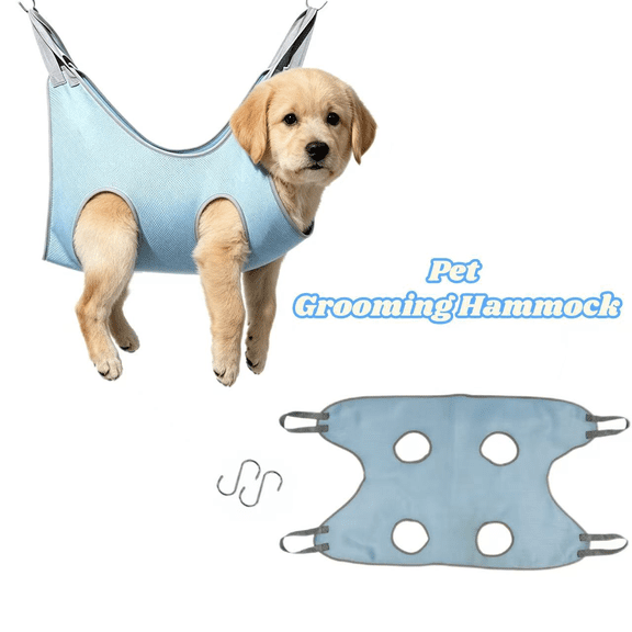 Jwgietk Breathable Pet Grooming Hammock Sling for Dogs and Cats, Bathing and Nail Trimming, Blue, Small, 31.89 x 18.9 Inches